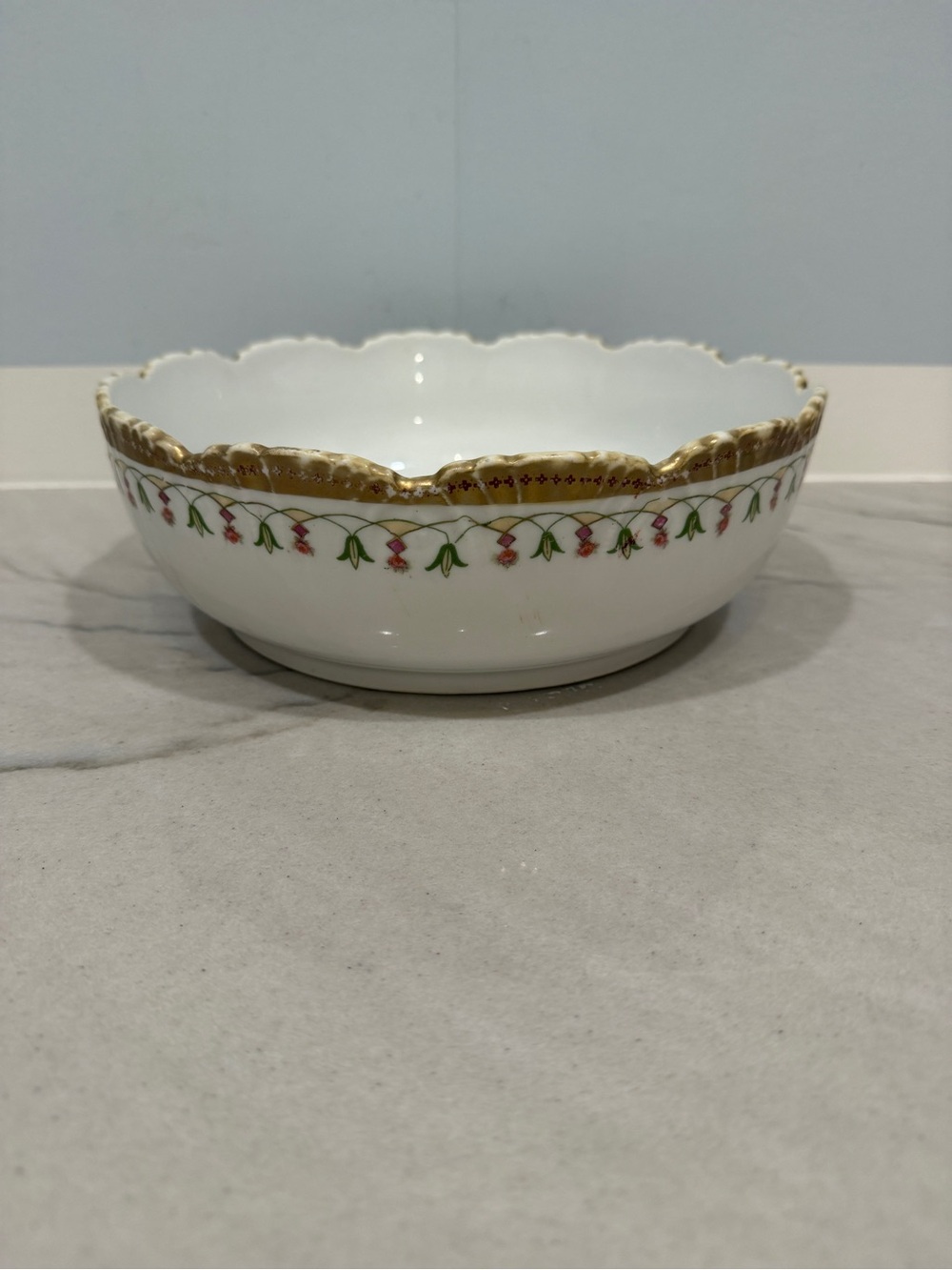 Vintage Imperial H&C Carlsbad Austria Scalloped Porcelain Bowl Gold Rim Floral